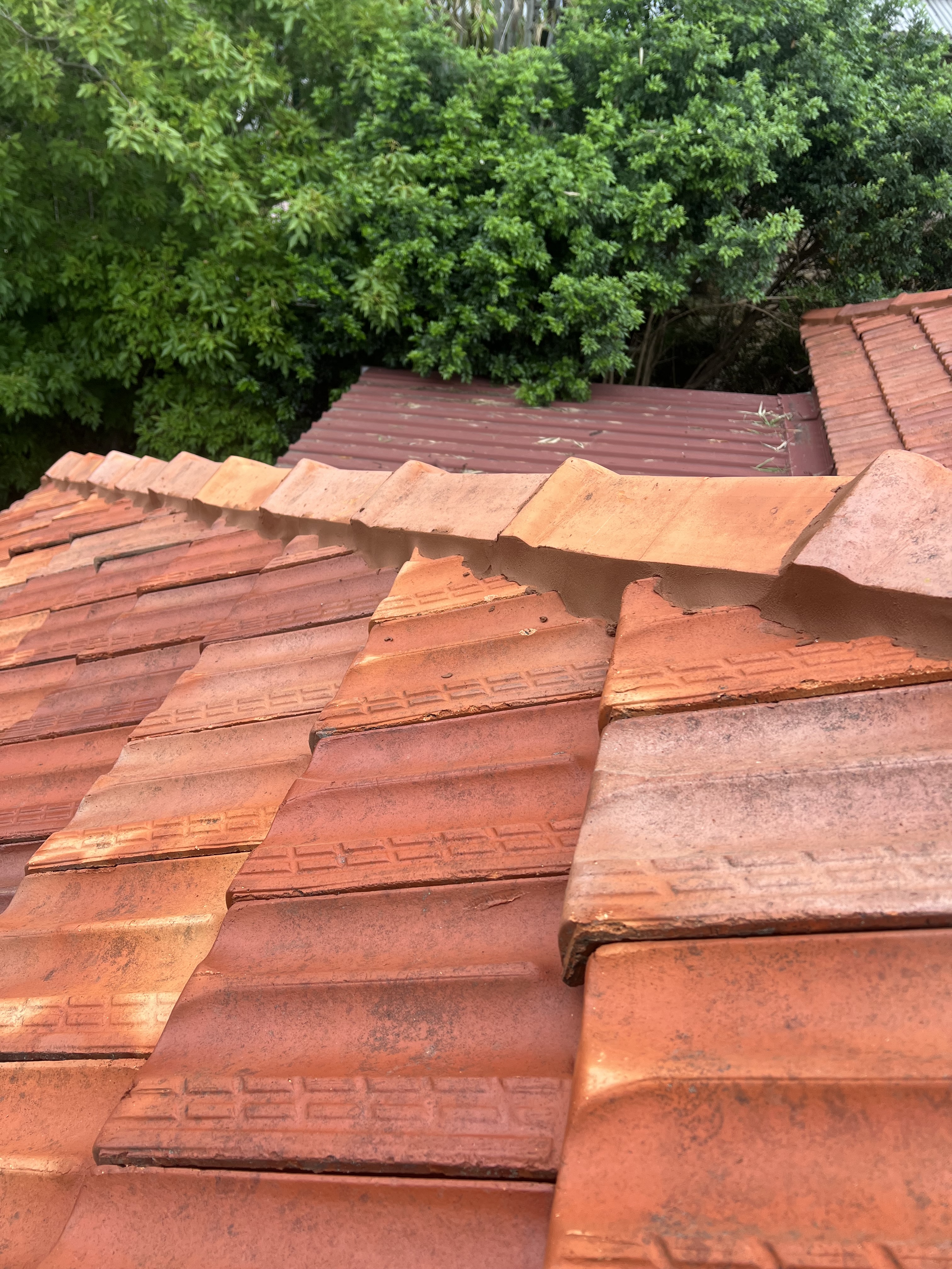 Broken terracotta tiles before repair